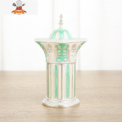 欧式牙签筒创意个性家用客厅北欧ins牙签盒可爱按压式自动桶 敬平 银湖绿罗马柱