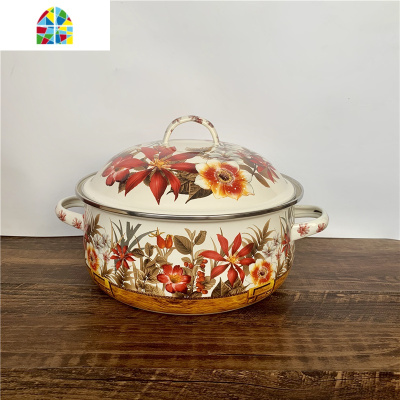 木易食堂 烧锅珐琅汤锅搪环锅薄款盖盖储存食物猪油 FENGHOU 粉红色16cm