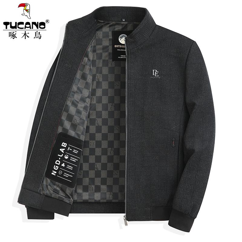 啄木鸟秋冬2024新款男士外套中老年人爸爸春装毛呢子厚款立领夹克