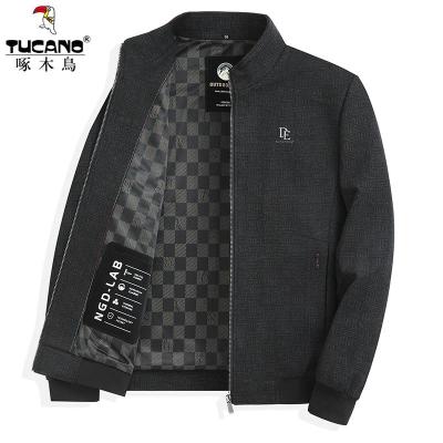 啄木鸟秋冬2024新款男士外套中老年人爸爸春装毛呢子厚款立领夹克