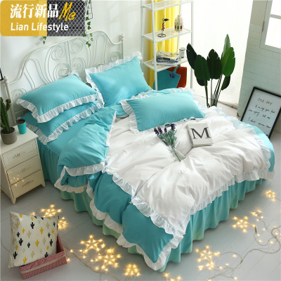 韩版四件套棉公主风床裙式棉床单被套1.5/1.8/2.0m米床上用品 三维工匠