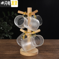 三维工匠防爆凉白开水壶玻璃水壶耐热客厅家用水杯套装凉水壶可高温冷水壶 贵妃杯6个+水杯架木架