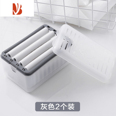 三维工匠免搓洗手搓香皂盒创意多沥水收纳盒家用滚轮式起泡肥皂盒 灰色2个装