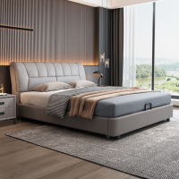 意式真皮床轻奢现代简约主卧室双人床实木加厚储物床家用软包婚床