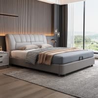 意式真皮床轻奢现代简约主卧室双人床实木加厚储物床家用软包婚床