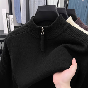 莱赛尔半高领拉链加厚毛衣男秋冬季高品质保暖打底男士针织衫