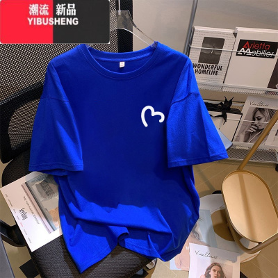 YIBUSHENG克莱因蓝短袖t恤女2024装新款宽松大码体恤白色半袖上衣潮