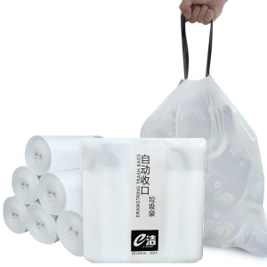 e洁白色垃圾袋加厚自动收口提绳手提式厨房家用塑料袋单卷20只