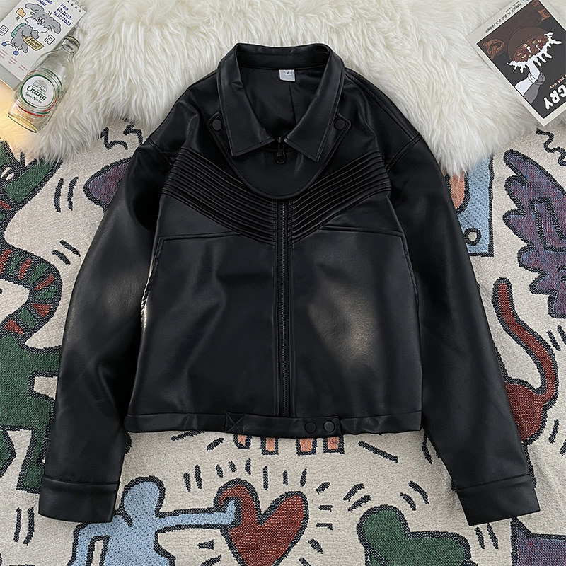 男装潮牌PU皮夹克春秋季新款翻领休闲时尚皮衣夹克痞帅黑色外套男