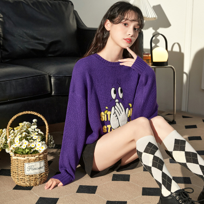 [3件8.5折101.9元,叠加优惠券]唐狮秋冬新款圆领毛衣设计感小众女爱减龄软糯风套头毛衣D