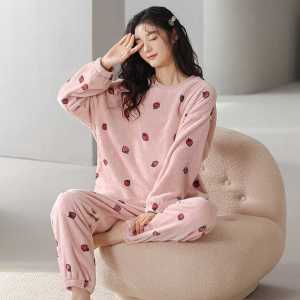 啄木鸟新款睡衣女士秋冬季冬款珊瑚绒保暖加厚法兰绒春秋薄款套装