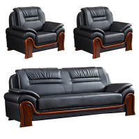 锦北 办公沙发会客区皮沙发办公室中式商务沙发组合 头层黑牛皮1+1+3