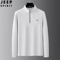 JEEP SPIRIT纯色圆领卫衣中老年男士长袖T恤户外男半高领
