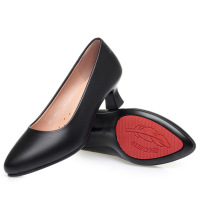 空姐百搭工作鞋黑色面试酒店职业鞋软底皮鞋高跟粗跟单鞋女鞋夏季