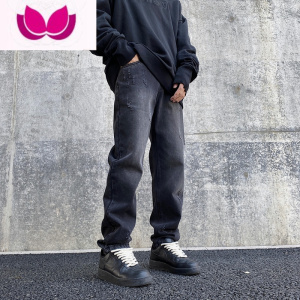 七斓欧美hiphop牛仔裤男高街潮牌ins裤子美式vibe修身小脚直筒裤