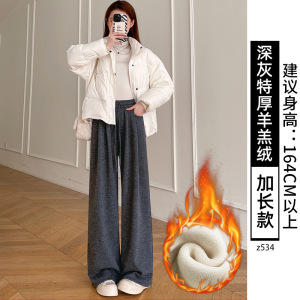 黑色糯米裤子女新款秋冬季加绒慵懒垂感小个子休闲直筒阔腿裤_378