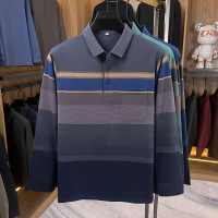 真口袋条纹长袖polo衫男秋季新款商务休闲翻领男士体恤