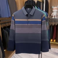 真口袋条纹长袖polo衫男秋季新款商务休闲翻领男士体恤
