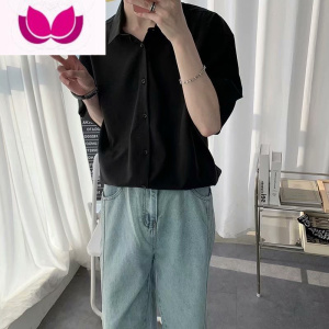 七斓冰丝白色短袖衬衫男潮流百搭慵懒风宽松夏季薄款外套ins学生衬衣