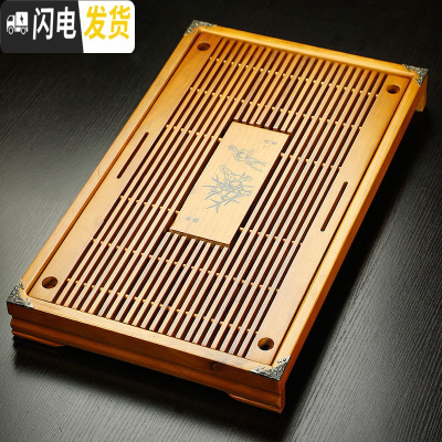 三维工匠功夫茶具配件抽屉式家用排水茶盘实木大号小号储水茶托盘茶海茶台 本色优雅清香(大号54*34*5cm)