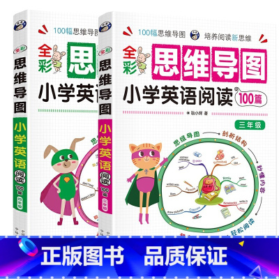 [3.4年级]思维导图小学英语阅读100篇 小学通用 [正版]思维导图小学英语语法大全零基础小学英语单词快速记忆法英语单