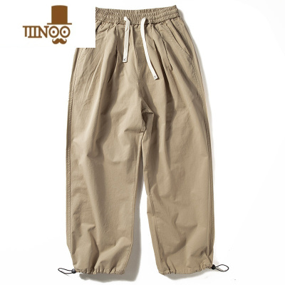 YANXU休闲裤男夏季薄款日系工作阔腿裤简约ins卡其宽松直筒长裤潮