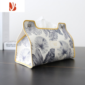 三维工匠文艺纸巾盒家用抽纸盒客厅摆设装饰车用纸巾套皮革创意纸抽盒 棕榈叶[普通材料]