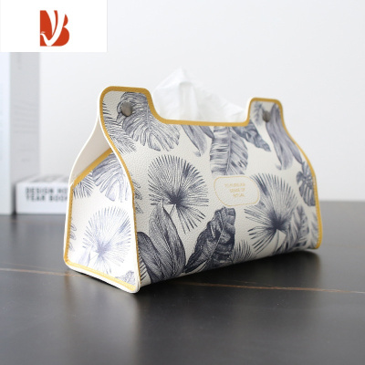 三维工匠文艺纸巾盒家用抽纸盒客厅摆设装饰车用纸巾套皮革创意纸抽盒 棕榈叶[普通材料]