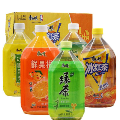 康师傅水蜜桃鲜果橙冰红茶茉莉蜜茶冰糖雪梨1000ml*2瓶饮料冰红茶4瓶