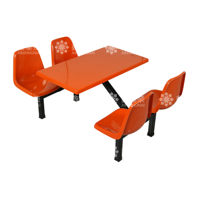 鑫星奈 XXN4040850 玻璃钢餐桌椅组合食堂连体餐桌椅钢架靠背款