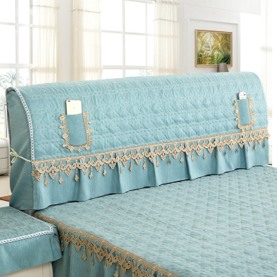 新款夹棉加厚全包床头套1.5m床1.8m床软包欧式弧形靠背防尘罩北欧全包-米色1.5米