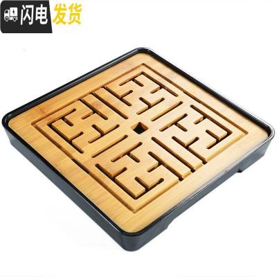 三维工匠功夫茶具茶盘家用茶海简约储水式密胺茶托竹制托盘圆形方形干泡盘 苏窗密胺盘-黑色