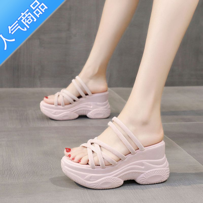 SUNTEK夏季松糕拖鞋女2023新款外穿舒适时尚网红厚底内增高两穿凉拖百搭