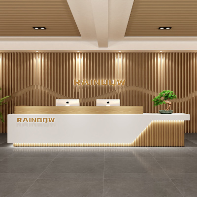 质凡中式现代公司前台接待台吧台桌 3200*600*1000mm