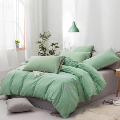 美帮汇全棉水洗棉四件套北欧简约全棉套件床单三件套沫香奶茶绿Y