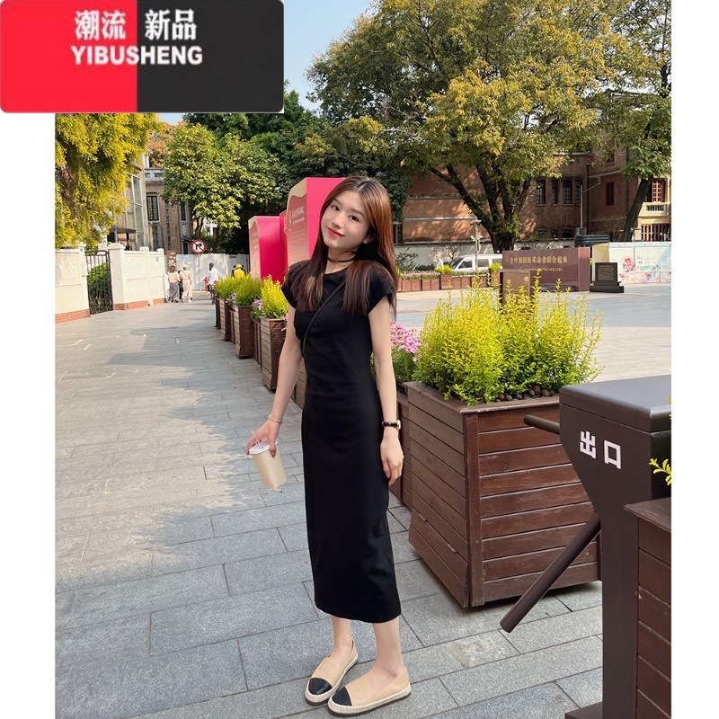 YIBUSHENG法式小个子休闲连衣裙女装季2024新款黑色修身显瘦温柔风长裙子