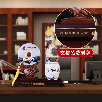 家柏饰(CORATED)合作共赢平安扣笔筒摆件送老板办公室装饰创意工艺品商务礼品定制