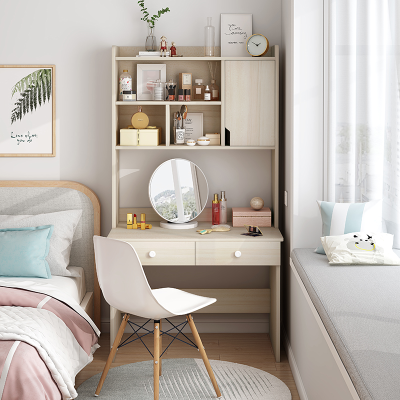 书桌化妆桌一体梳妆台卧室现代简约化妆台储物柜小型60cm单人桌子