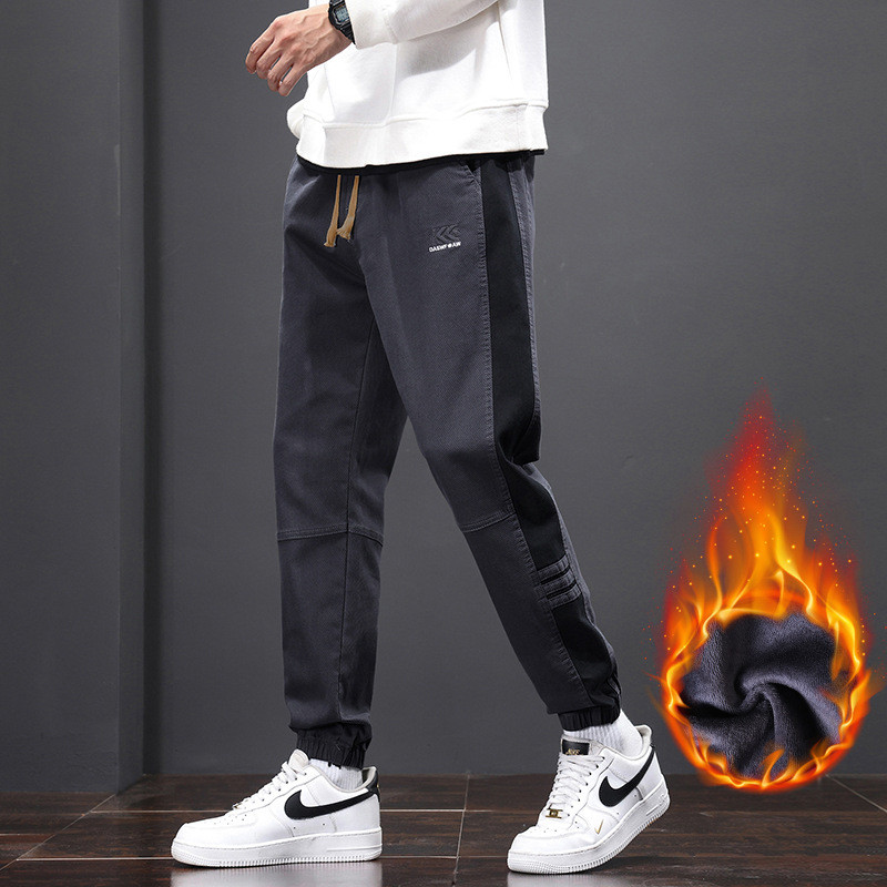 JEEP SPIRIT秋冬毛巾底加绒加厚宽松抽绳束脚工装裤男运动裤