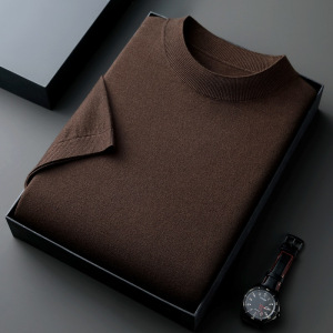 16针精纺短袖针织衫男春季新款可机洗套头半高领透气打底衫男