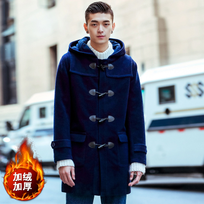 HongZun秋冬季复古牛角扣呢子大衣中长款韩版学生毛呢风衣男青年宽松外套风衣