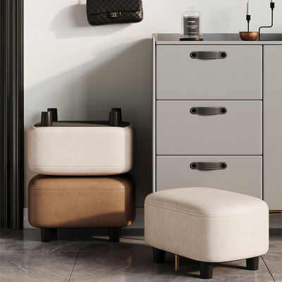  古达换鞋凳门口家用玄关入户穿鞋小凳子简约沙发垫脚软包客厅皮艺矮凳