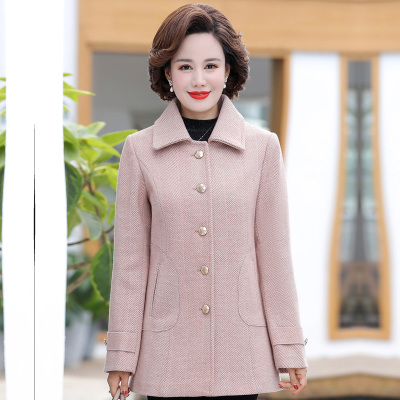 广赫中年妈妈春装外套中长款风衣洋气呢子上衣中老年女春秋冬毛呢套装风衣