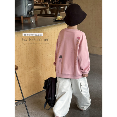 童酷男童秋款湖州织里童装时尚动物印花上衣圆领宽松儿童卫衣