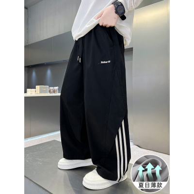 男童夏季防蚊裤2025新款儿童薄款洋气男孩阔腿运动裤直筒长裤