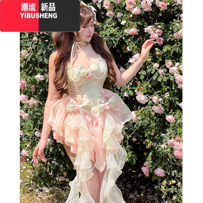 YIBUSHENG[蜜桃雪山]-浪漫少女感 纯欲风气质仙女春显瘦修身连衣裙