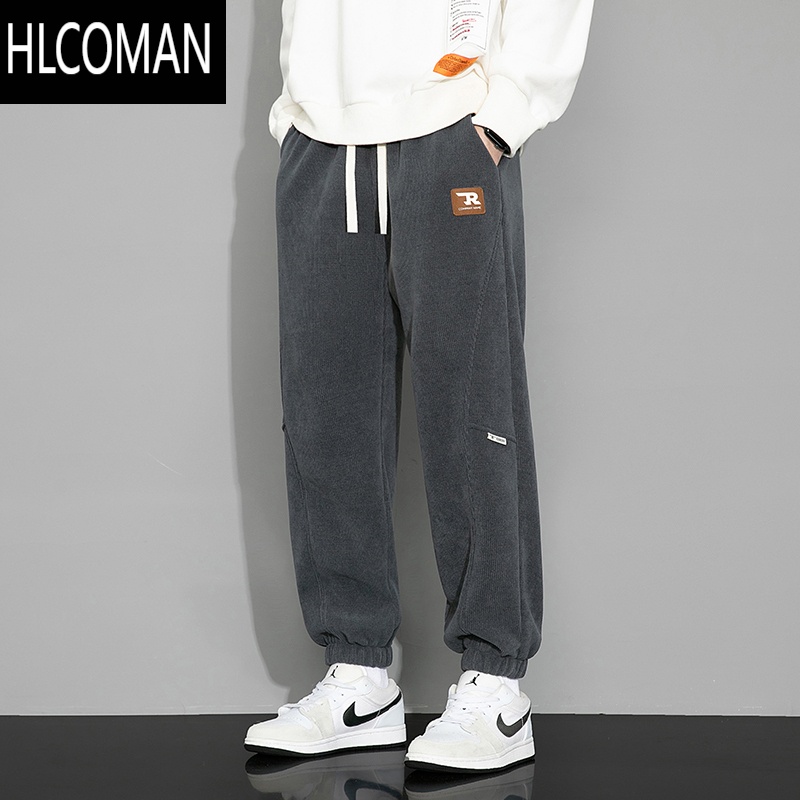 HLCOMAN灯芯绒裤子男大码加绒加厚宽松雪尼尔加肥加大束脚胖子男裤