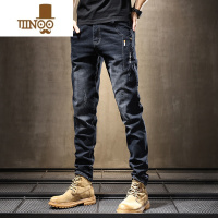 YANXU2023新款黑色牛仔裤男直筒潮牌弹力修身小脚春季休闲男裤长裤