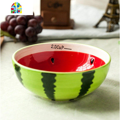 景德镇卡通创意可爱甜品水果西瓜沙拉米饭碗碗盘碟勺陶瓷餐具套装 FENGHOU 苹果3件套《碗+盘+勺子》