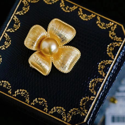 风下Hrfly南洋金珠胸针西洋古董大牌首饰VintageGivenchy中古四叶草纯银胸针磨砂质感精工细作11金色